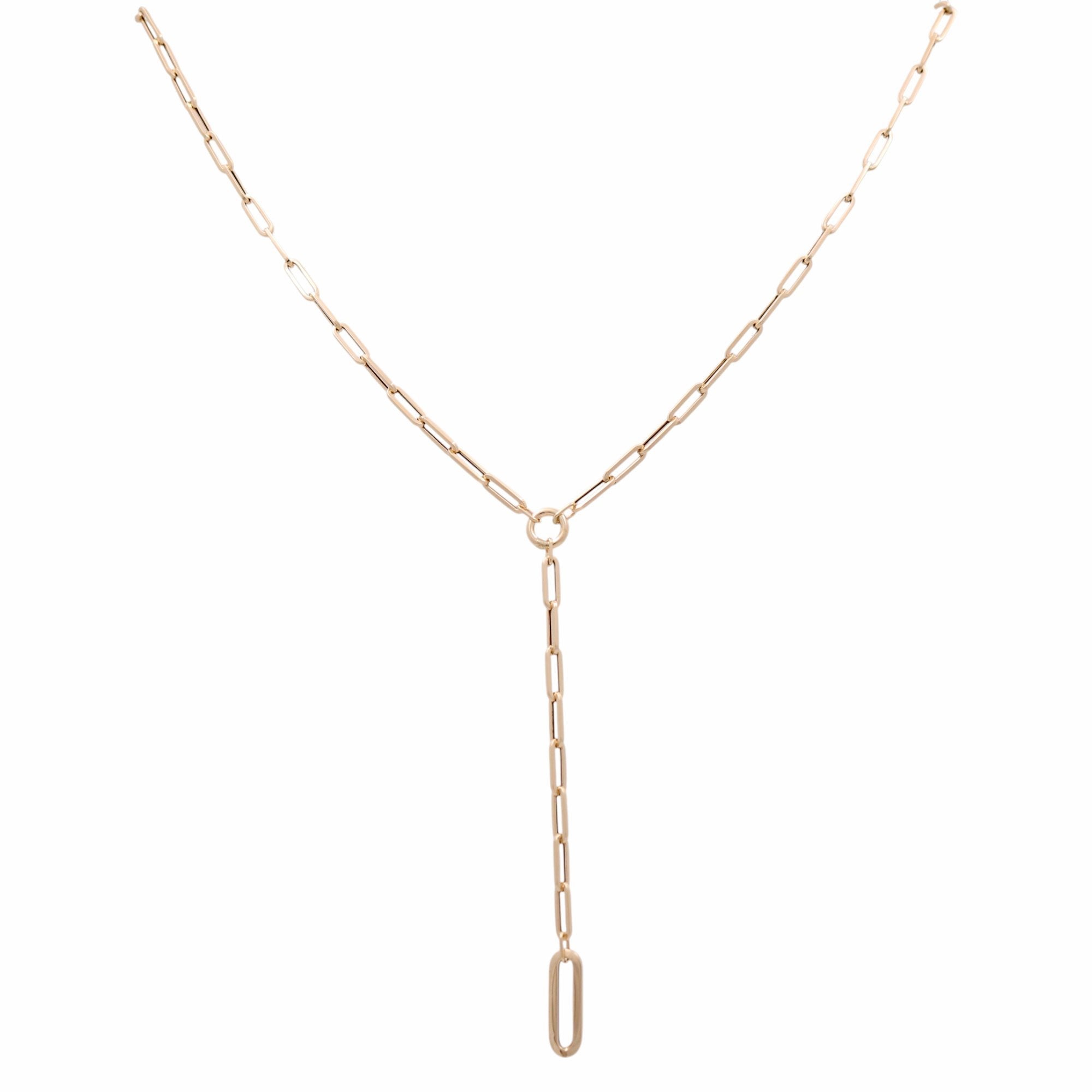 Yellow Gold 14K Paper Clip Drop Necklace 16" - Miral Jewelry