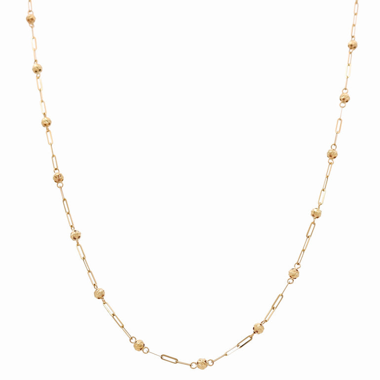 Yellow Gold 14K Paper Clip with Beads Necklace 18" - Miral Jewelry