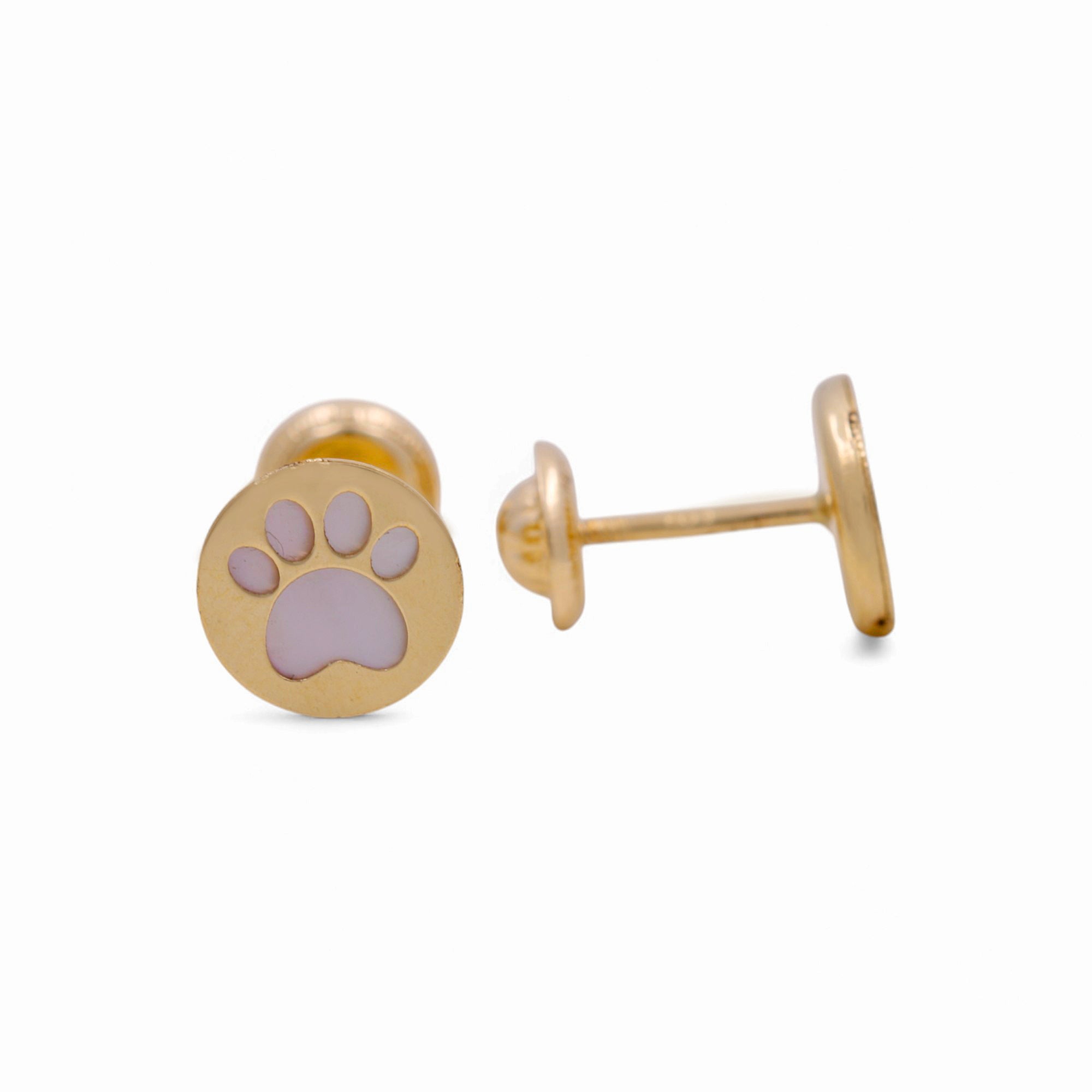 10K Yellow Gold Paw Print Stud Earrings