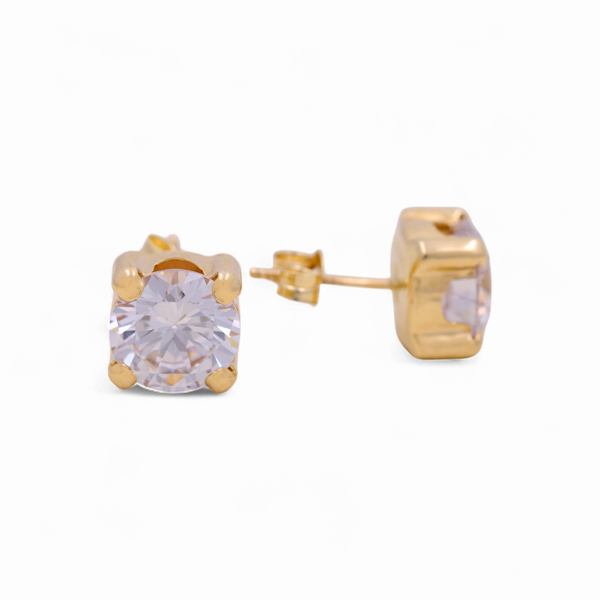 10K Yellow Gold CZ Solitaire Stud Earrings