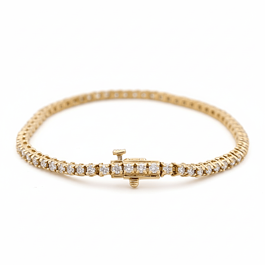 Yellow Gold 14K Tennis Diamond Women's Bracelet with 1.00Tw Round Diamonds - Miral Jewelry