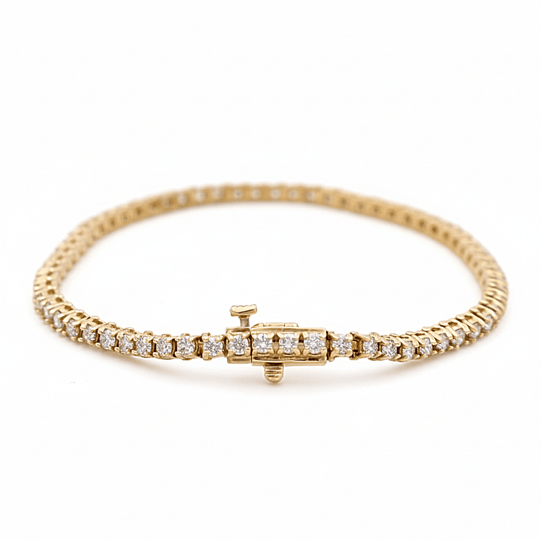 Yellow Gold 14K Tennis Diamond Women's Bracelet with 1.00Tw Round Diamonds - Miral Jewelry