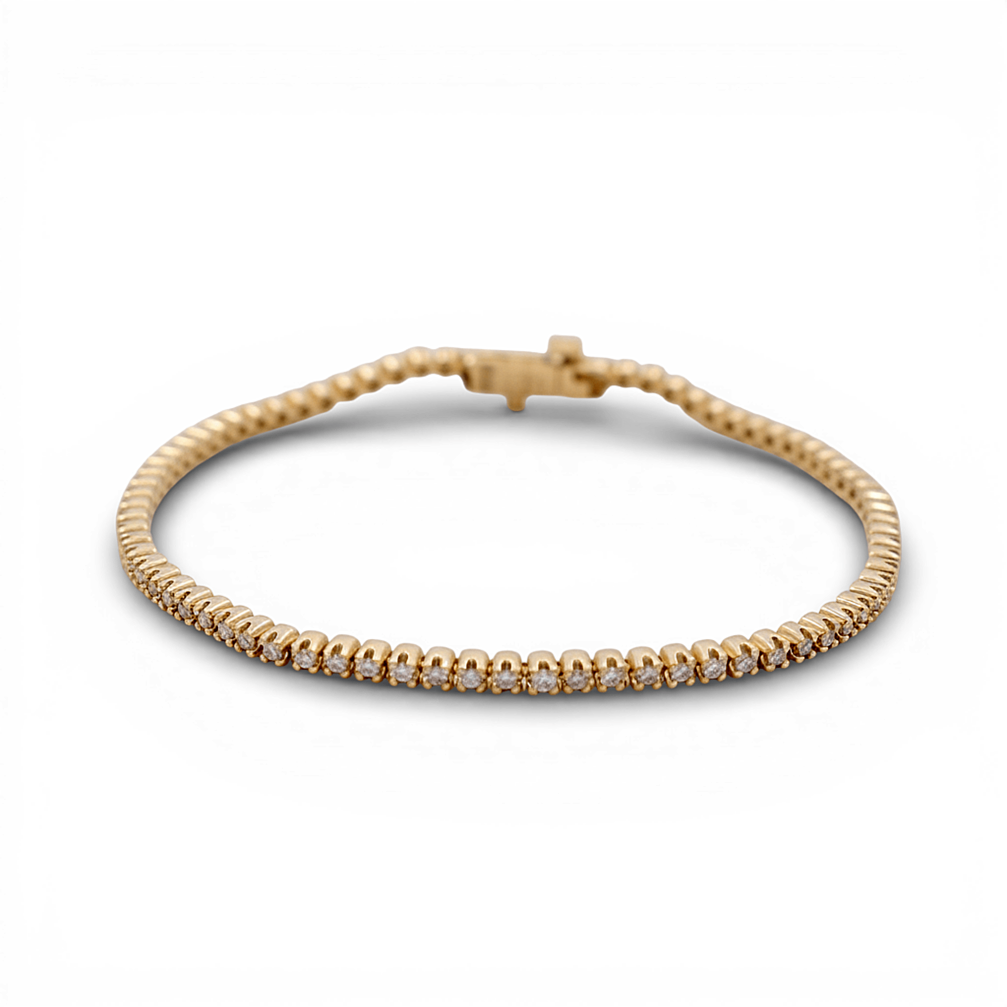 Yellow Gold 14K Tennis Diamond Women's Bracelet with 1.00Tw Round Diamonds - Miral Jewelry
