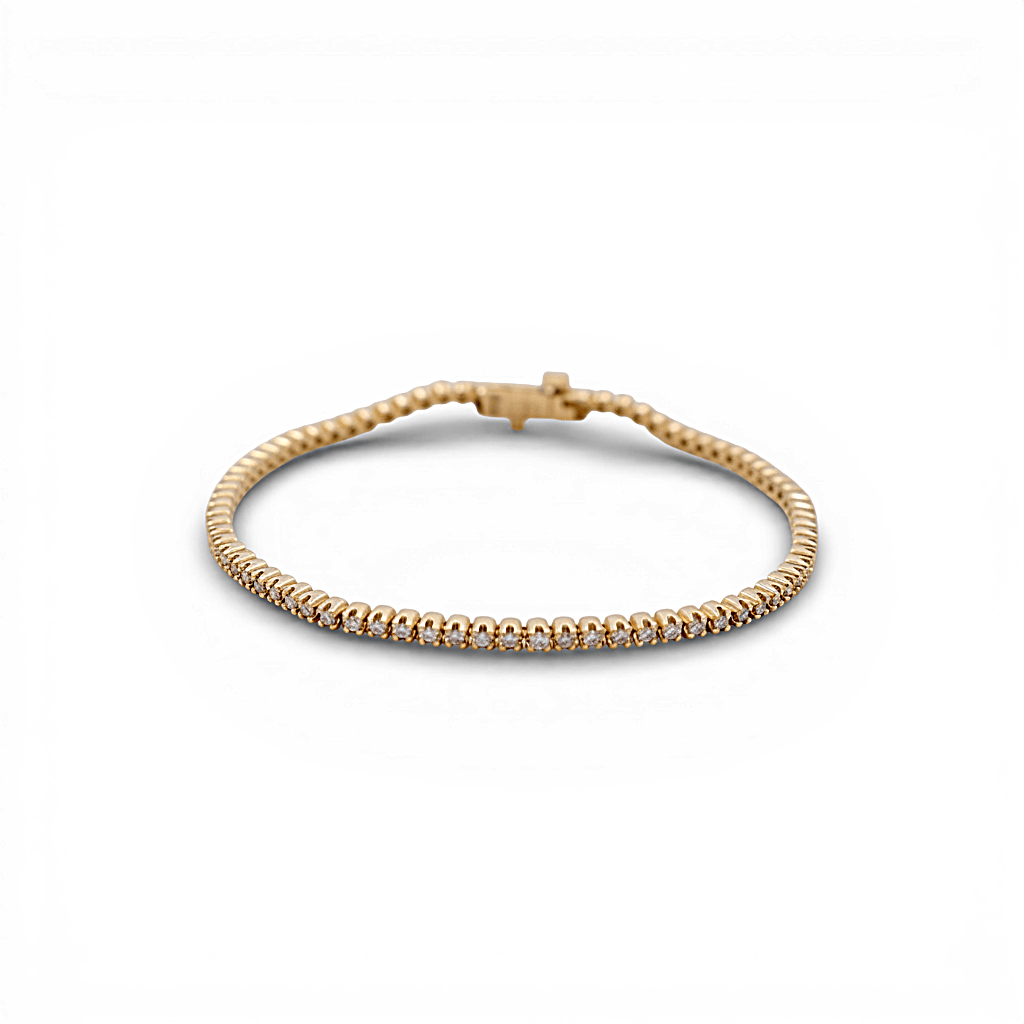 Yellow Gold 14K Tennis Diamond Women's Bracelet with 2.97Tw Round Diamonds - Miral Jewelry