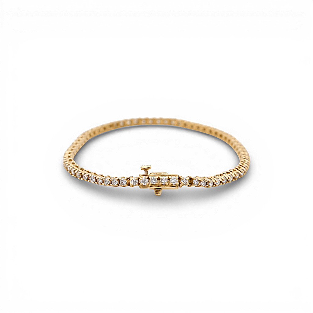 Yellow Gold 14K Tennis Diamond Women's Bracelet with 2.97Tw Round Diamonds - Miral Jewelry