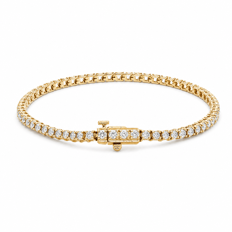Yellow Gold 14K Tennis Diamond Women's Bracelet with 3.00Tw Round Diamonds - Miral Jewelry