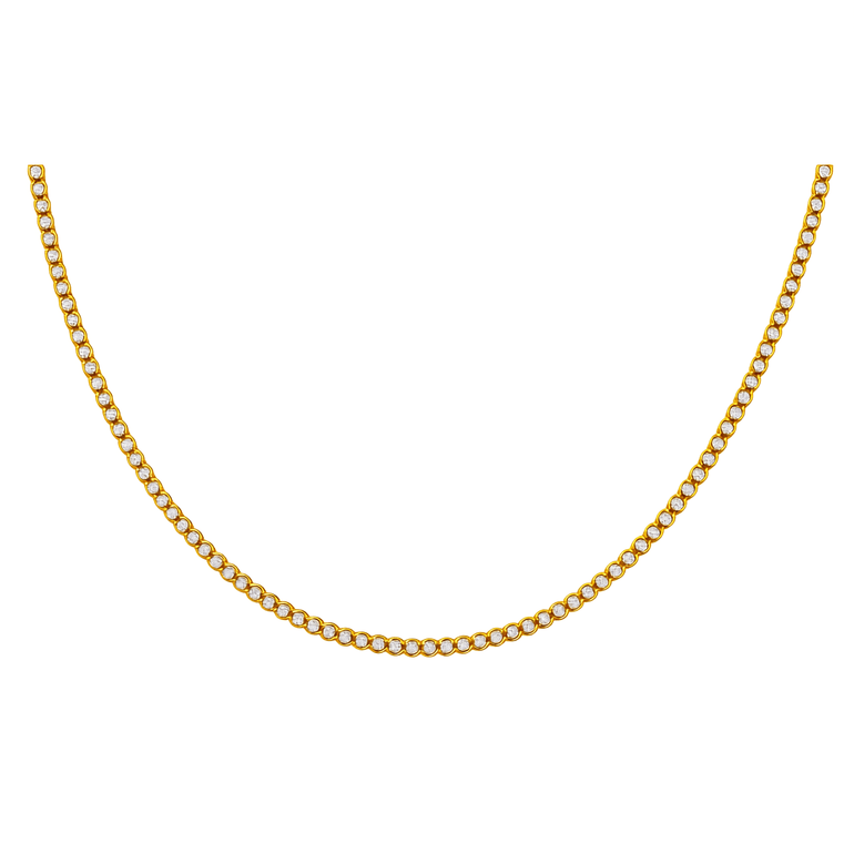 Yellow Gold 14K Tennis Necklace with Cz 16" - Miral Jewelry