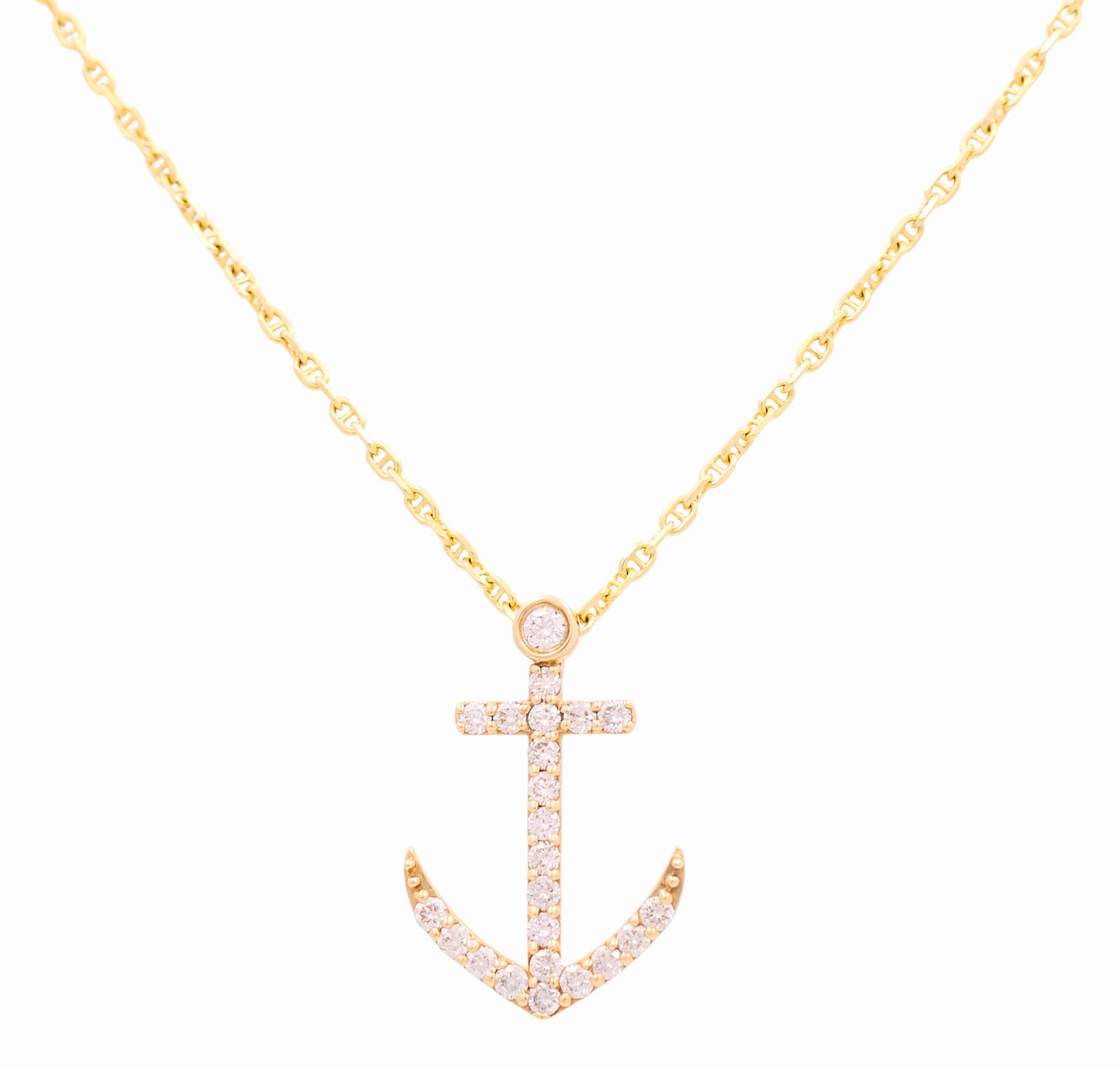 14K Yellow Gold Diamond Anchor Necklace 0.85 ct tw