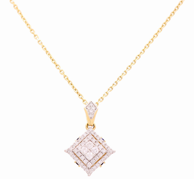 Yellow Gold Necklace with Diamond Pendant 14K with 0.50Tw Round Diamonds and 0.08Tw Round Sapphires - Miral Jewelry