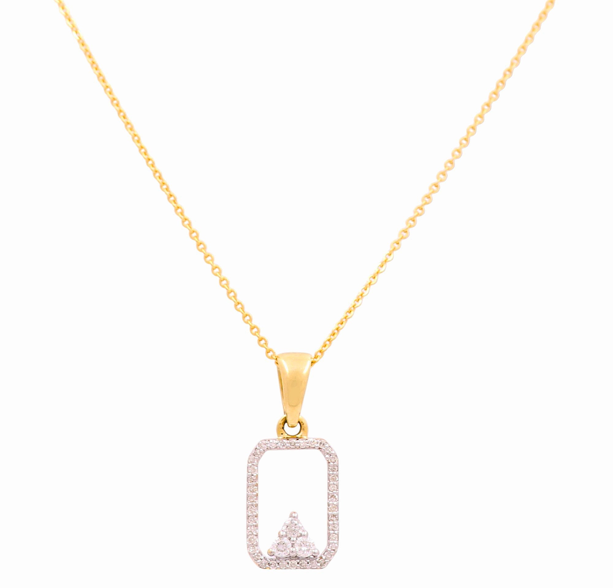 10K Yellow Gold Rectangle Frame Diamond Necklace 0.20 ct tw