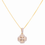 Yellow Gold Necklace with Flower Diamond Pendant 10K with 0.37Tw Round Diamonds - Miral Jewelry
