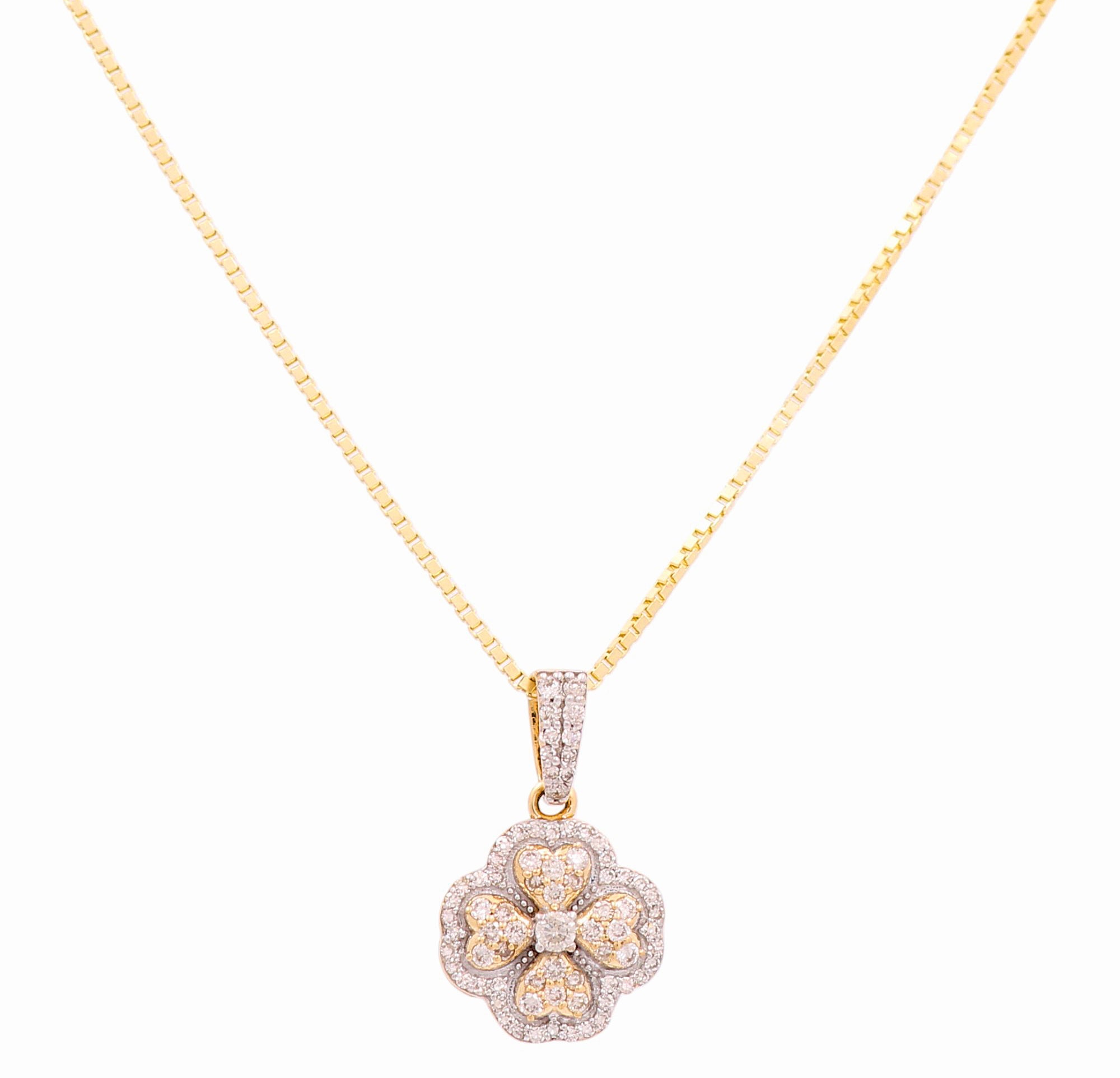 10K Yellow Gold Four-Heart Flower Diamond Necklace 0.37 ct tw