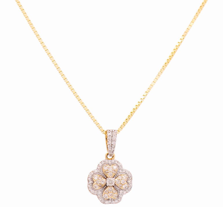 Yellow Gold Necklace with Flower Diamond Pendant 10K with 0.37Tw Round Diamonds - Miral Jewelry