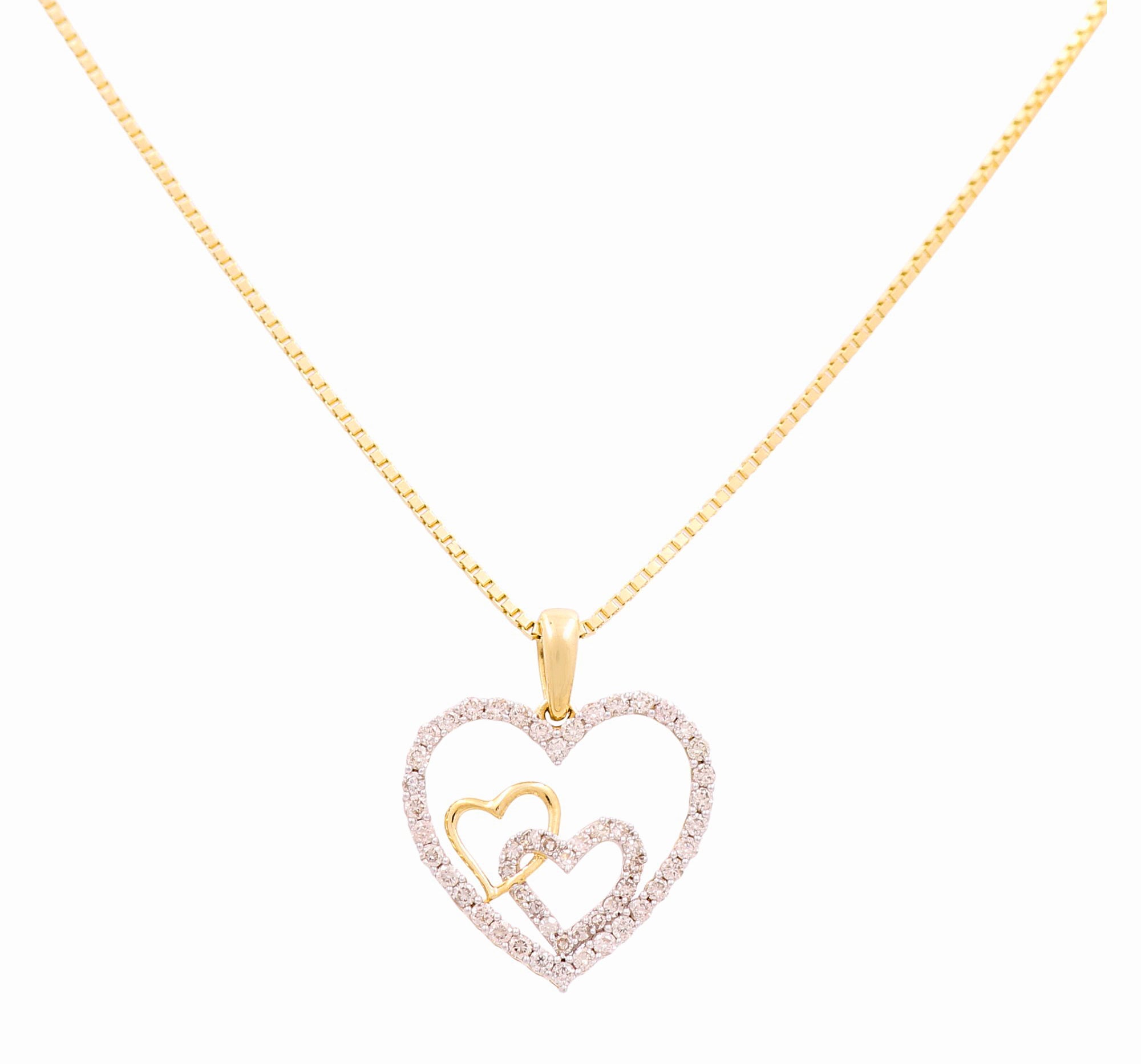 Yellow Gold Necklace with Heart Diamond Pendant 10K with 0.37Tw Round Diamonds - Miral Jewelry