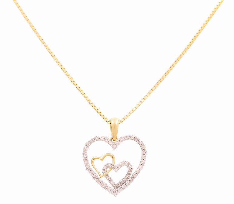 Yellow Gold Necklace with Heart Diamond Pendant 10K with 0.37Tw Round Diamonds - Miral Jewelry