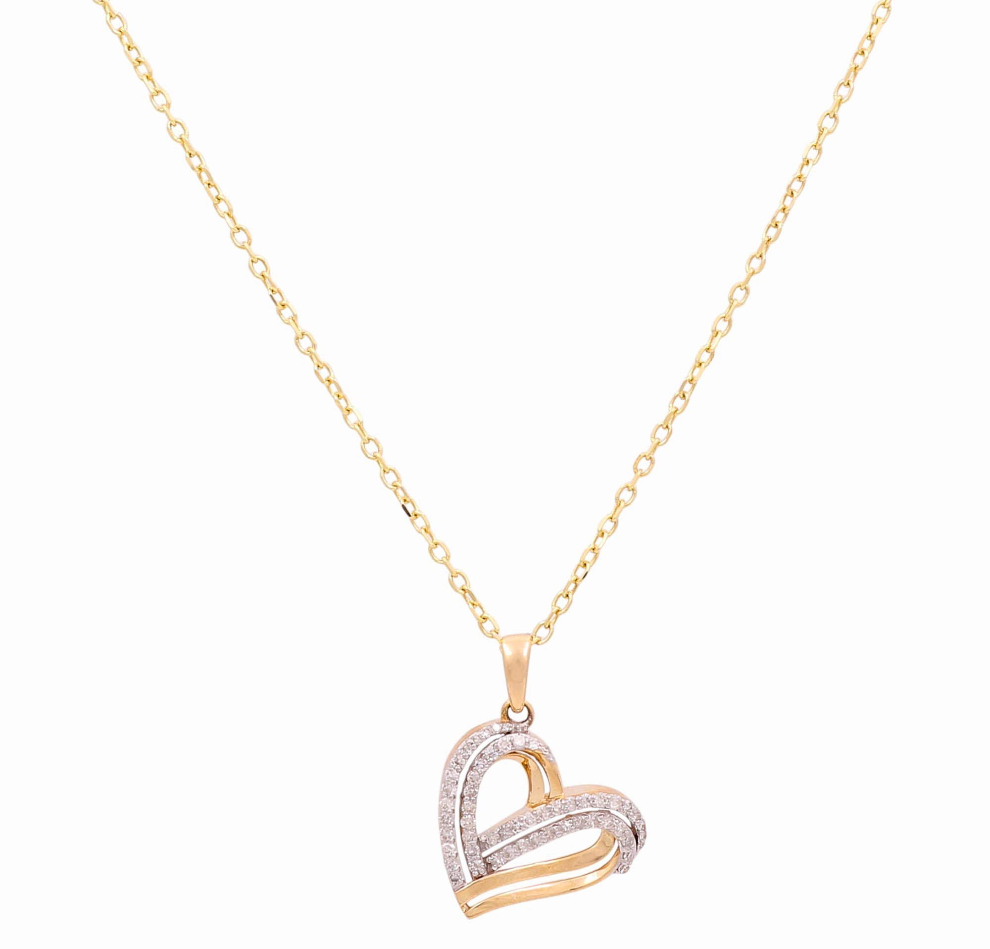 Yellow Gold Necklace with Heart Pendant 10K with 0.33Tw Round Diamonds - Miral Jewelry