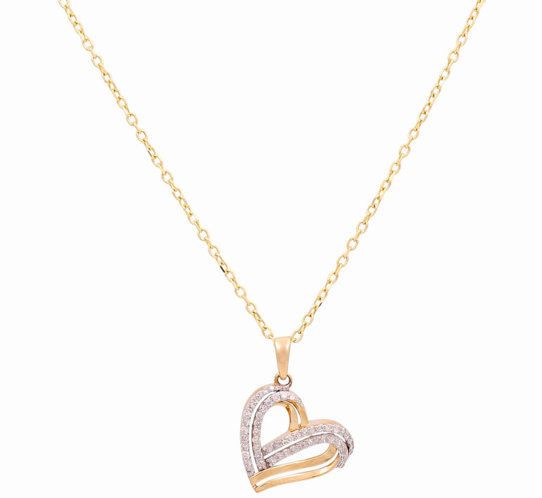 Yellow Gold Necklace with Heart Pendant 10K with 0.33Tw Round Diamonds - Miral Jewelry