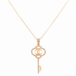 Yellow Gold Necklace with Key Pendant 14K with 0.28Tw Round Diamonds - Miral Jewelry