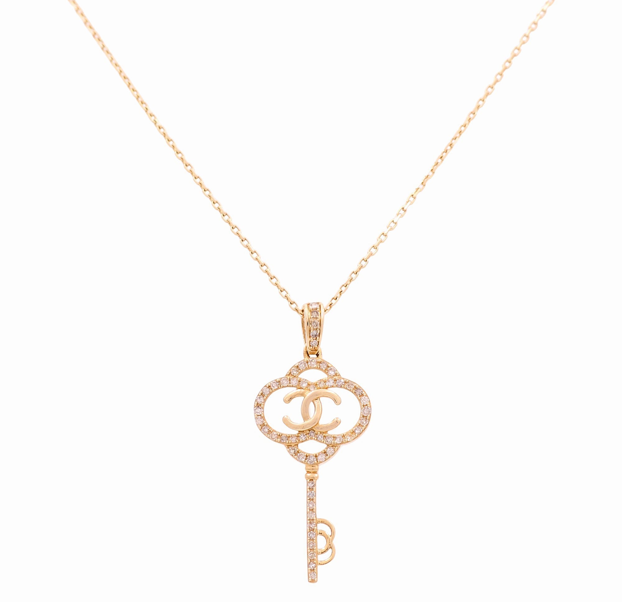Yellow Gold Necklace with Key Pendant 14K with 0.28Tw Round Diamonds - Miral Jewelry