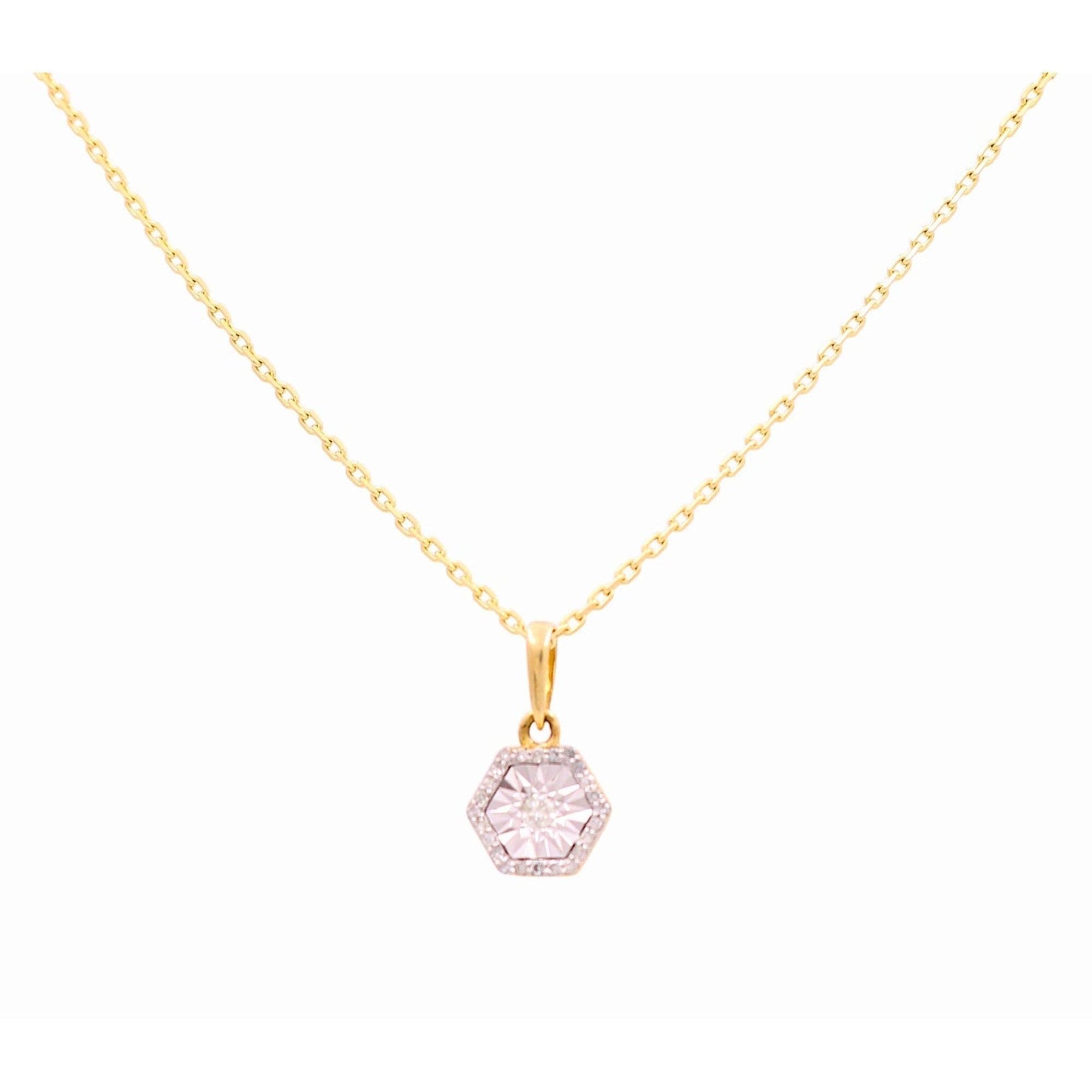 10K Yellow Gold Hexagon Cluster Diamond Necklace 0.10 ct tw