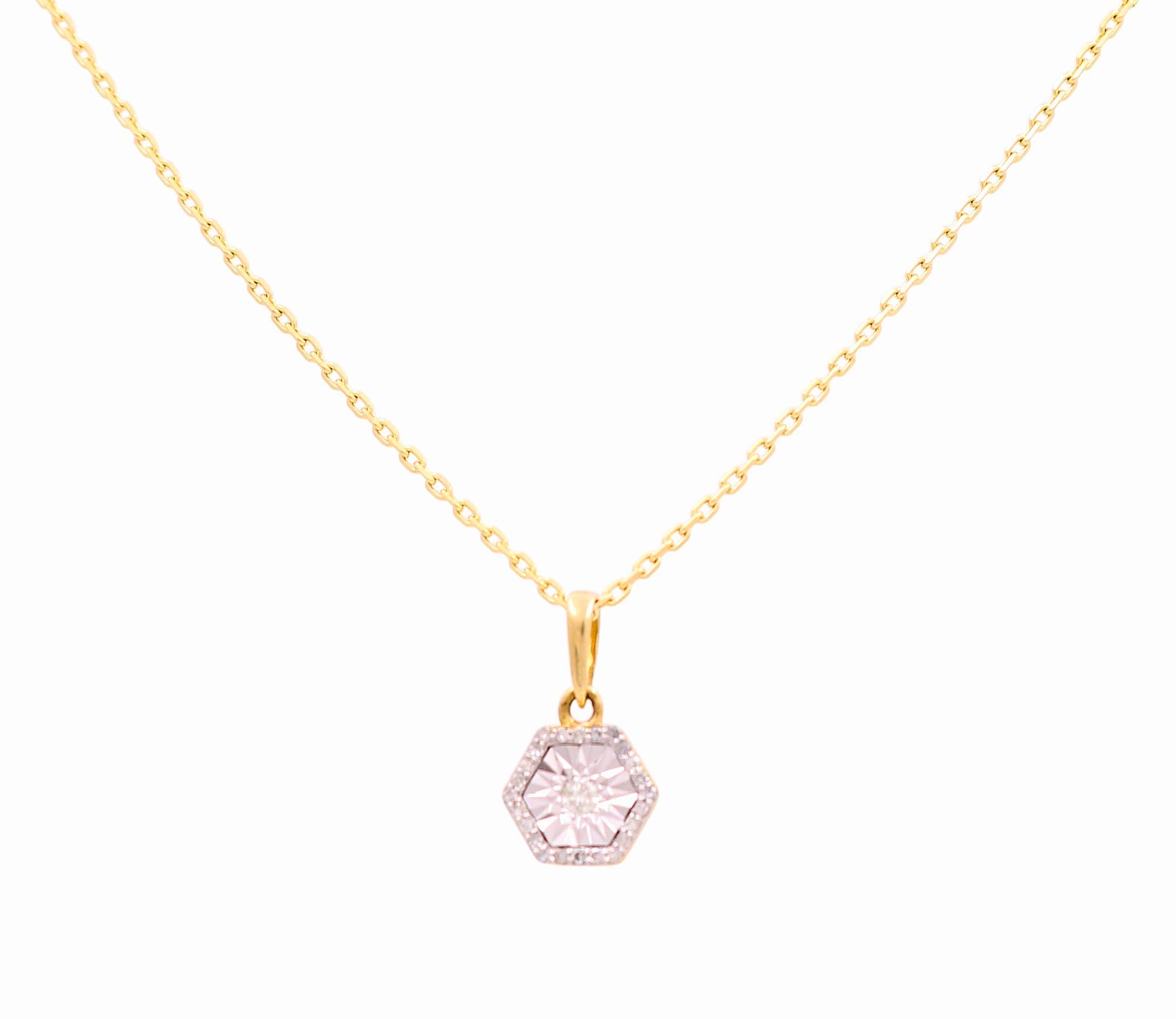 Yellow Gold Necklace with Pendant 10K with 0.10Tw Round Diamonds - Miral Jewelry