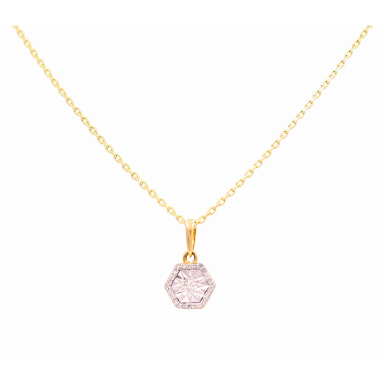10K Yellow Gold Hexagon Cluster Diamond Necklace 0.10 ct tw
