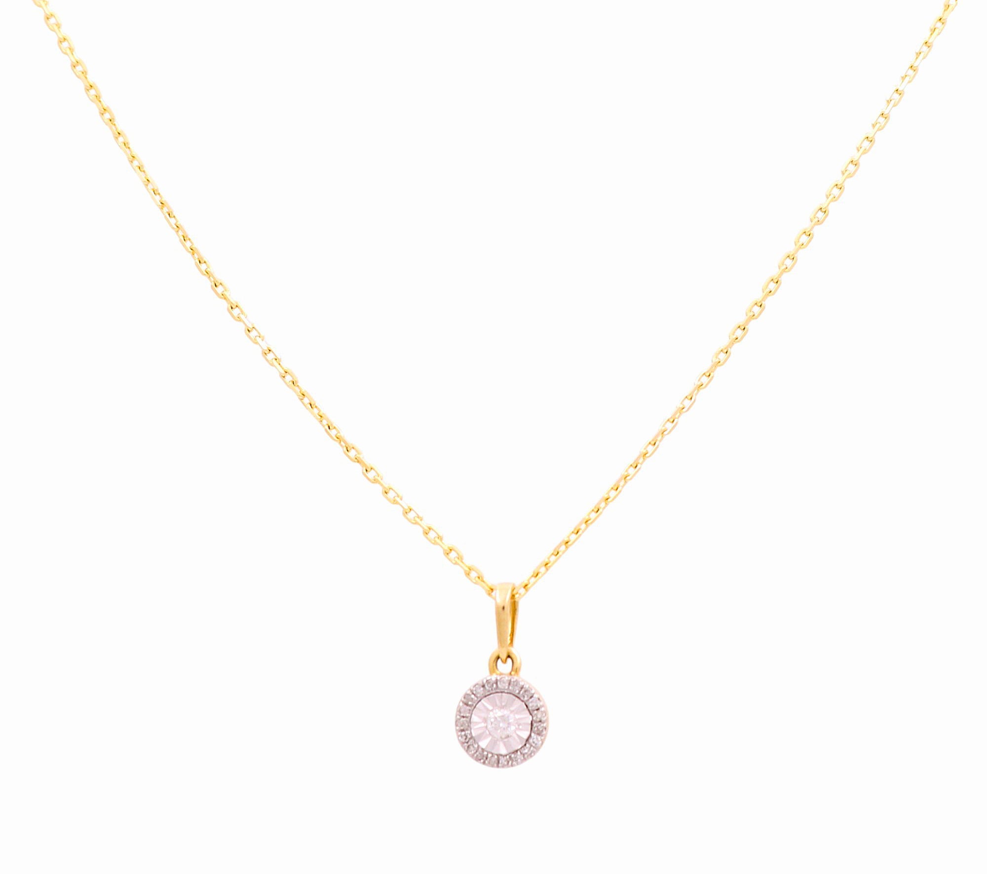 Yellow Gold Necklace with Round Diamond Pendant 10K with 0.10Tw Round Diamonds - Miral Jewelry