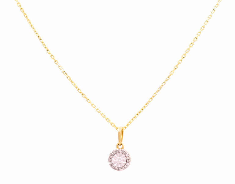 Yellow Gold Necklace with Round Diamond Pendant 10K with 0.10Tw Round Diamonds - Miral Jewelry