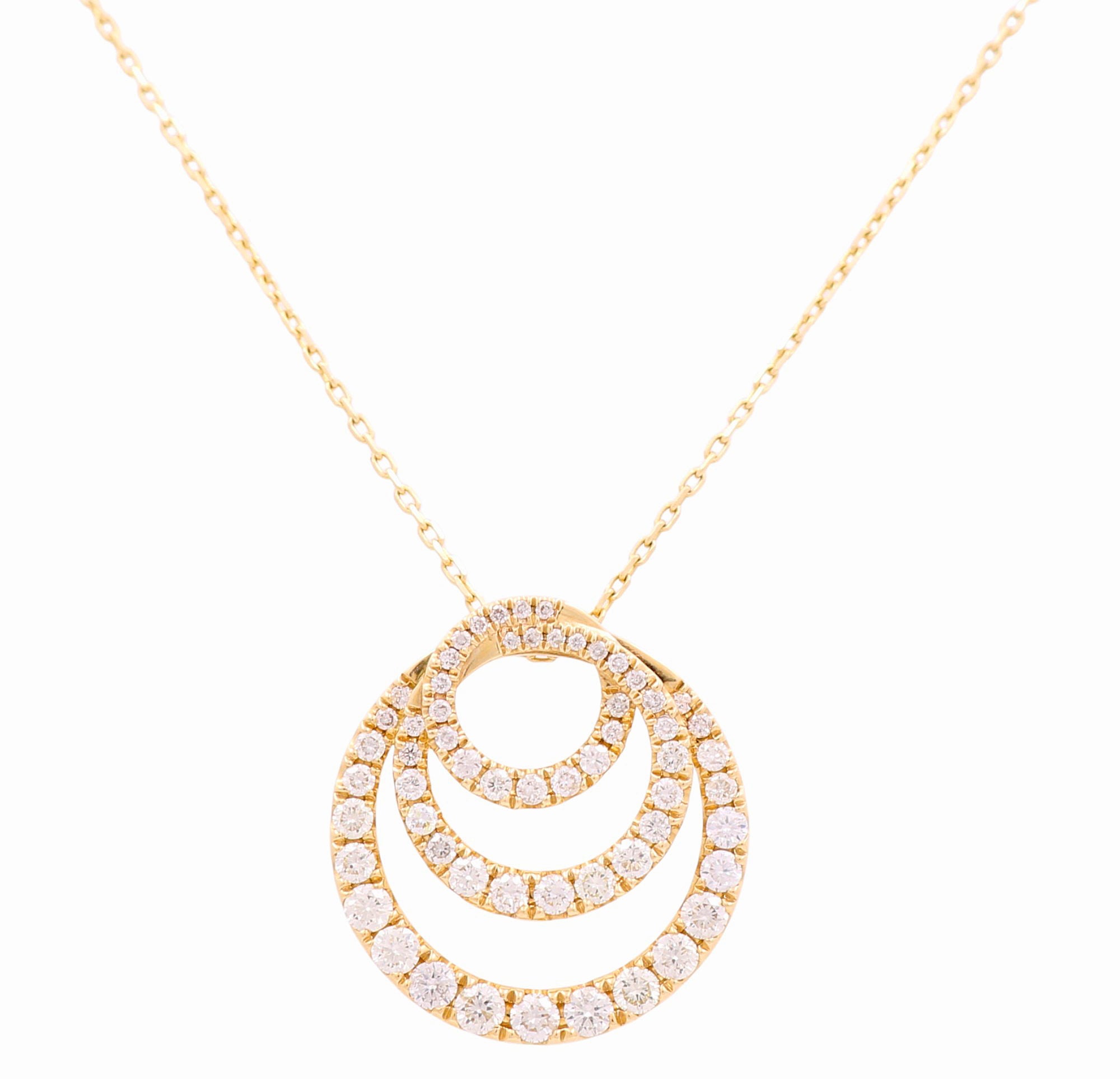 Yellow Gold Necklace with Round Diamond Pendant 14K with 0.90Tw Round Diamonds - Miral Jewelry