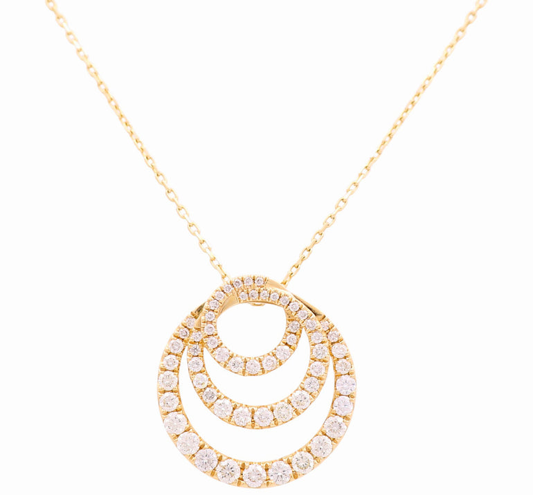Yellow Gold Necklace with Round Diamond Pendant 14K with 0.90Tw Round Diamonds - Miral Jewelry