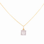 Yellow Gold Necklace with Square Pendant 10K with 0.08Tw Round Diamonds - Miral Jewelry