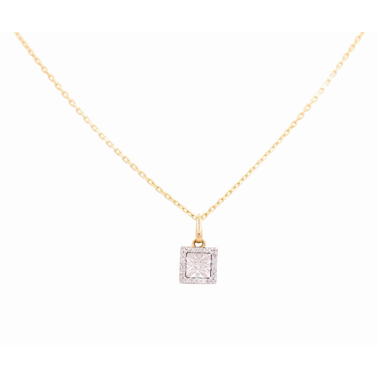10K Yellow Gold Square Cluster Diamond Necklace 0.08 ct tw