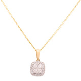 Yellow Gold Necklace with Two Tone White/Yellow Square Pendant 10K with 0.37Tw Round Diamonds - Miral Jewelry