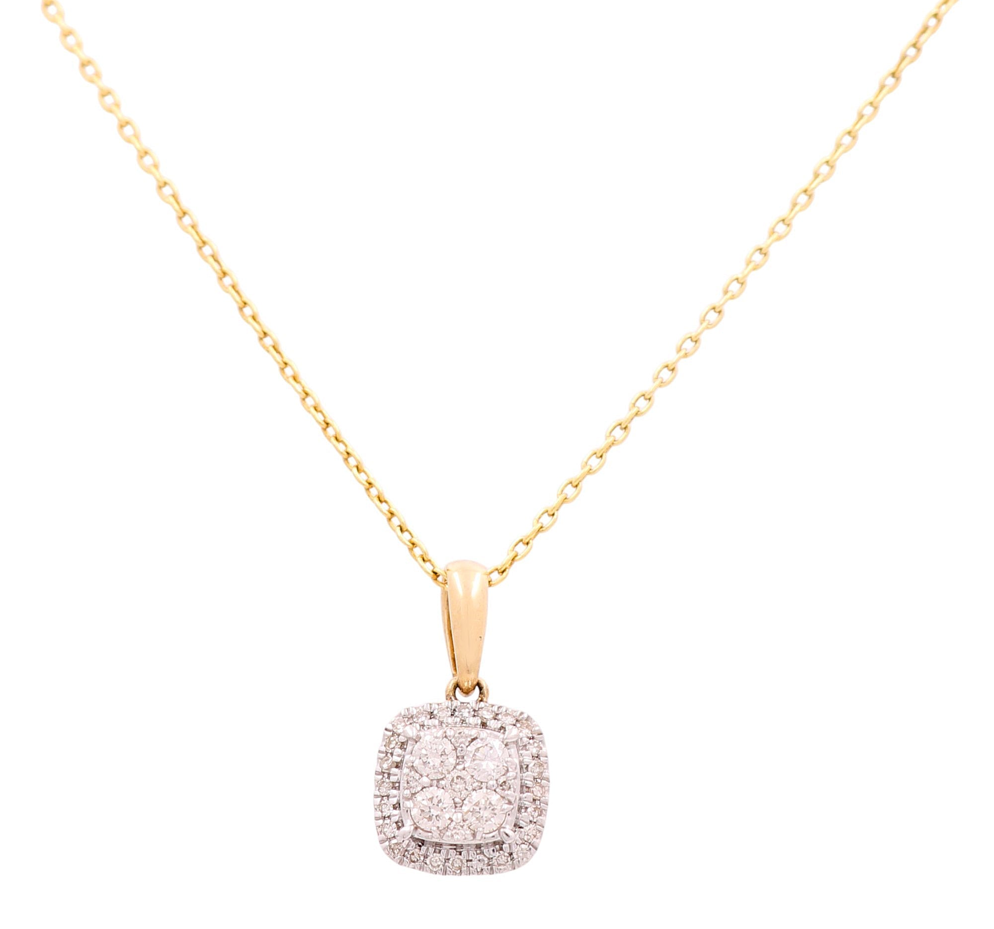Yellow Gold Necklace with Two Tone White/Yellow Square Pendant 10K with 0.37Tw Round Diamonds - Miral Jewelry