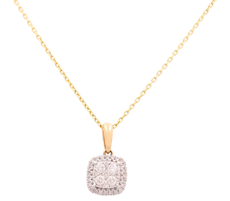 Yellow Gold Necklace with Two Tone White/Yellow Square Pendant 10K with 0.37Tw Round Diamonds - Miral Jewelry