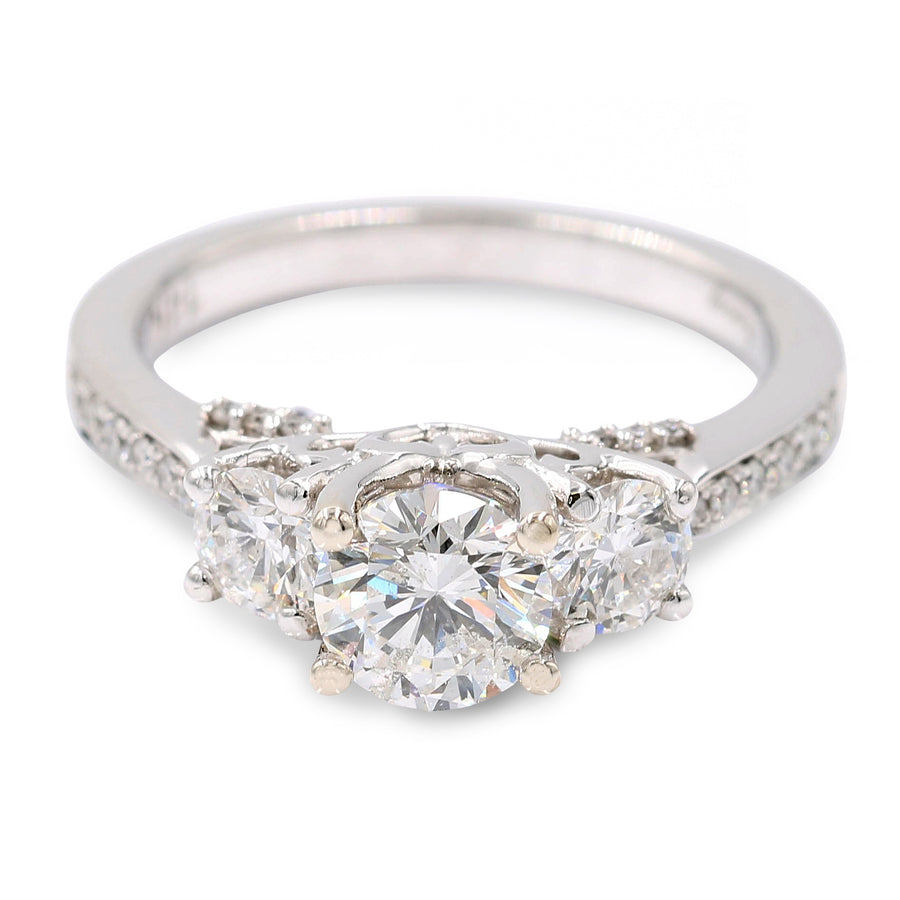 White 14 Karat 3 Stone Diamond Engagement Ring