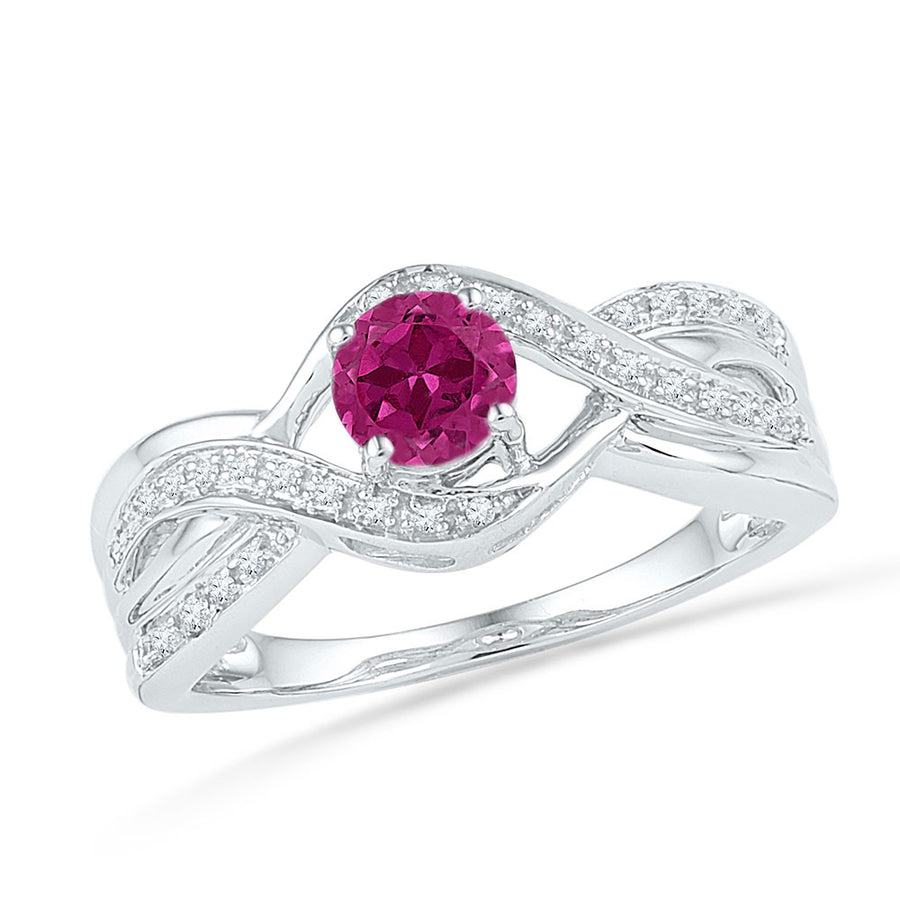 Sterling Silver Womens Round Lab-Created Pink Sapphire Solitaire Diamond Ring 1/10 Cttw