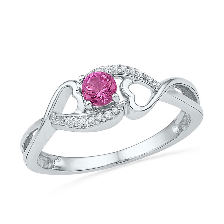 Sterling Silver Womens Round Lab-Created Pink Sapphire Solitaire Heart Ring 1/6 Cttw