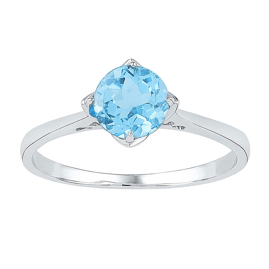 Sterling Silver Womens Round Lab-Created Blue Topaz Solitaire Ring 1.00 Cttw