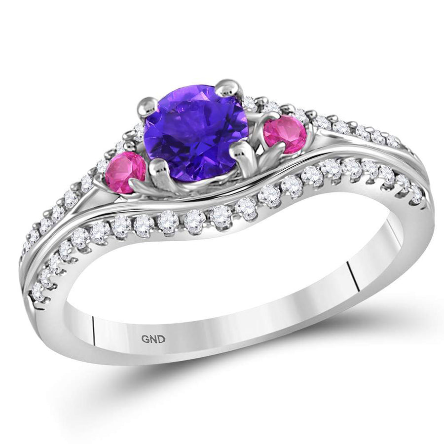 Sterling Silver Womens Round Lab-Created Amethyst Solitaire Pink Sapphire Ring 1.00 Cttw