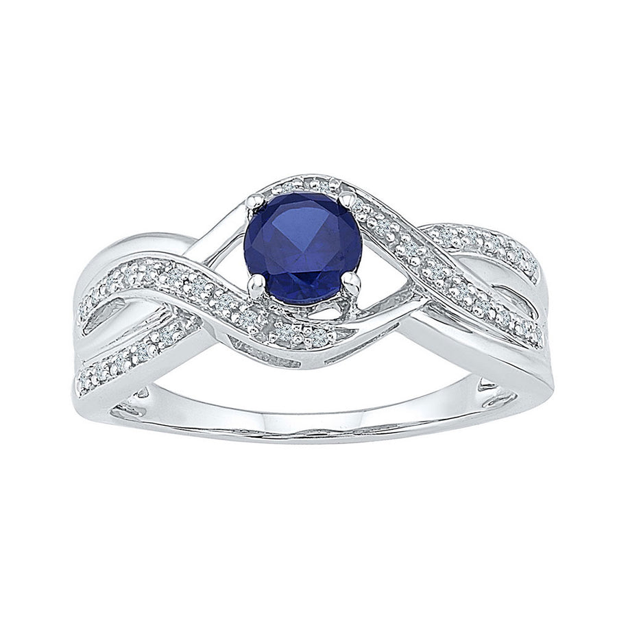 Sterling Silver Womens Round Lab-Created Blue Sapphire Solitaire Ring 7/8 Cttw
