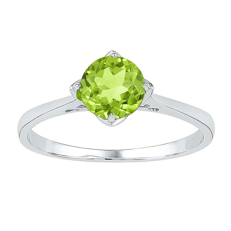 Sterling Silver Womens Round Lab-Created Peridot Solitaire Ring 7/8 Cttw