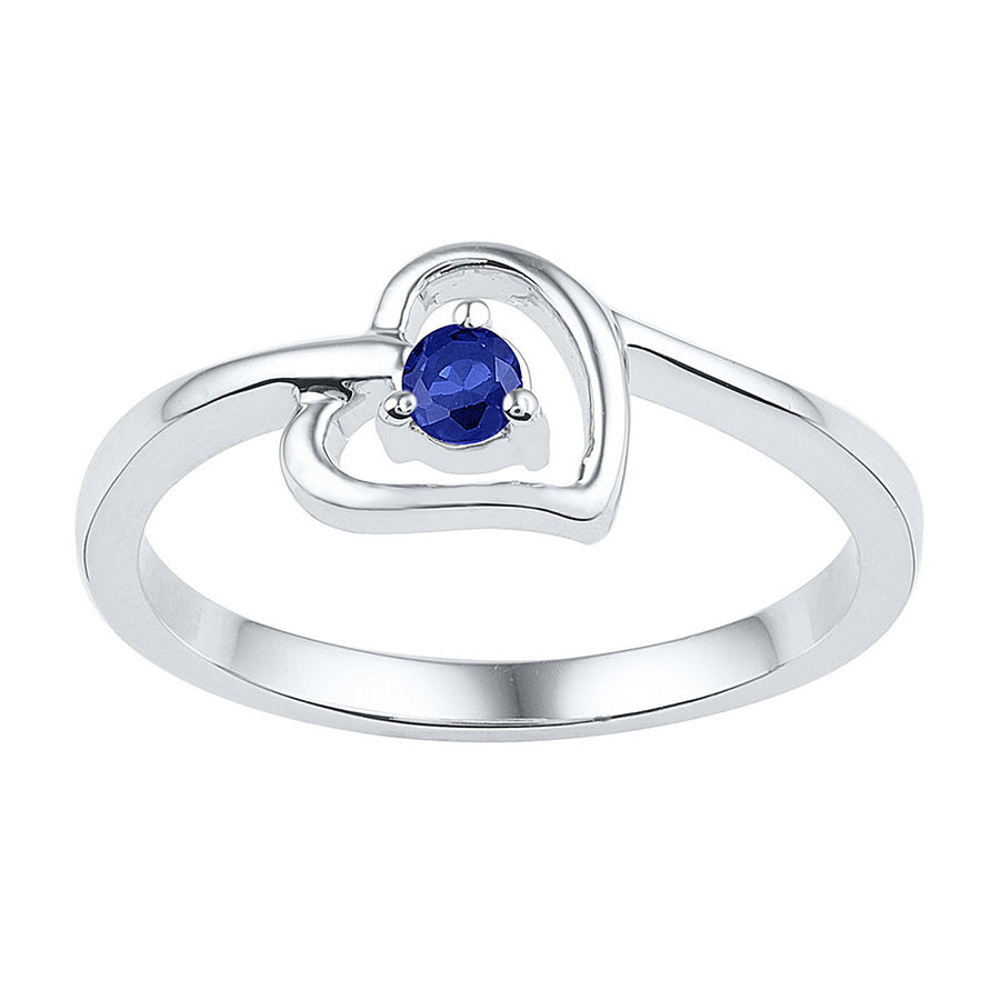Sterling Silver Womens Round Lab-Created Blue Sapphire Solitaire Heart Ring 1/4 Cttw