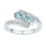 Sterling Silver Womens Round Lab-Created Blue Topaz 3-stone Ring 1.00 Cttw