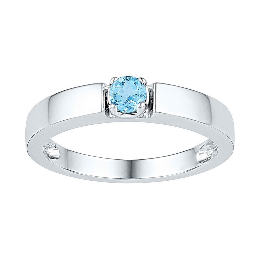 Sterling Silver Womens Round Lab-Created Blue Topaz Solitaire Ring 1/3 Cttw