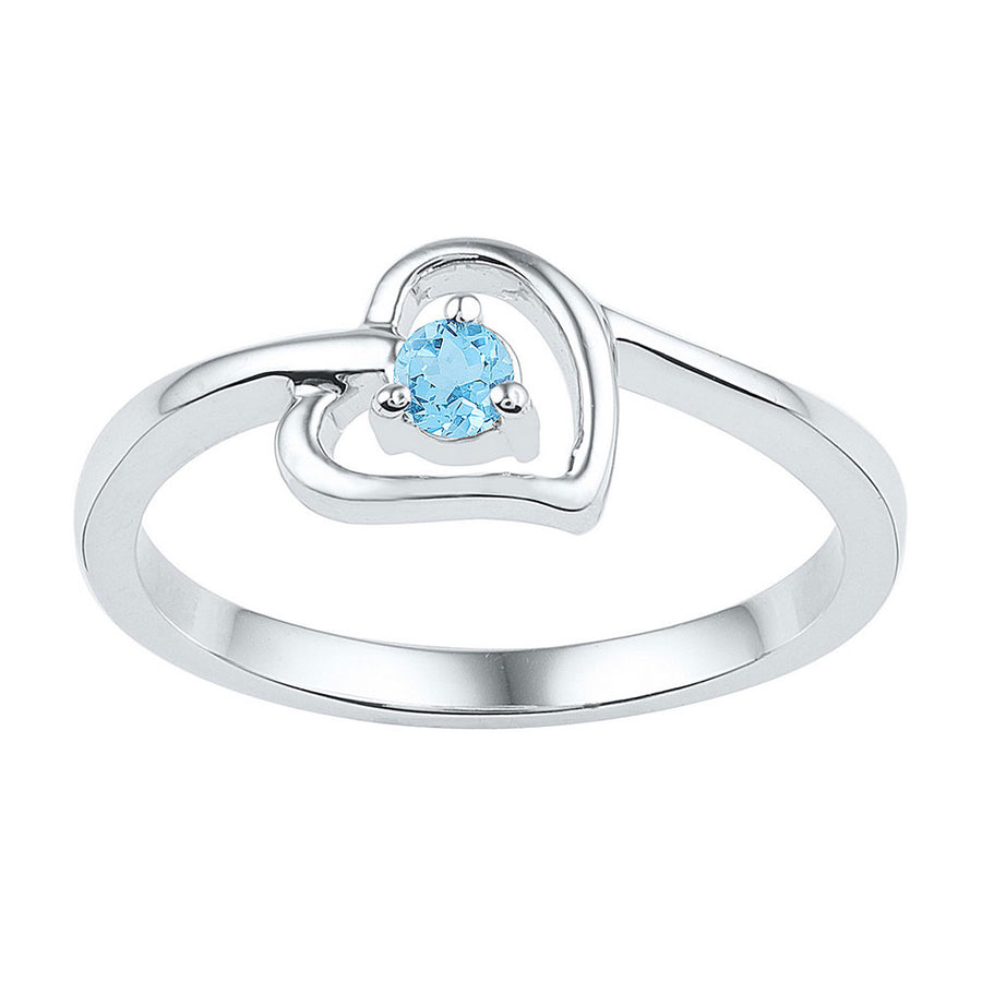 Sterling Silver Womens Round Lab-Created Blue Topaz Heart Ring 1/4 Cttw