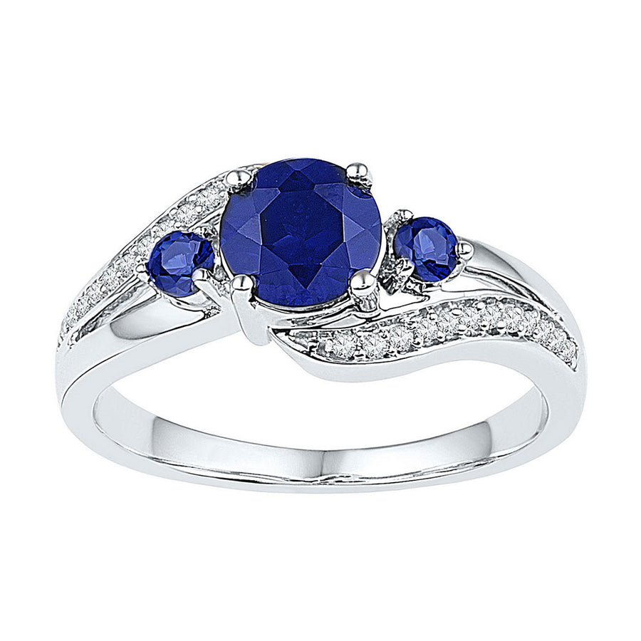 Sterling Silver Womens Round Lab-Created Blue Sapphire 3-stone Ring 1.00 Cttw