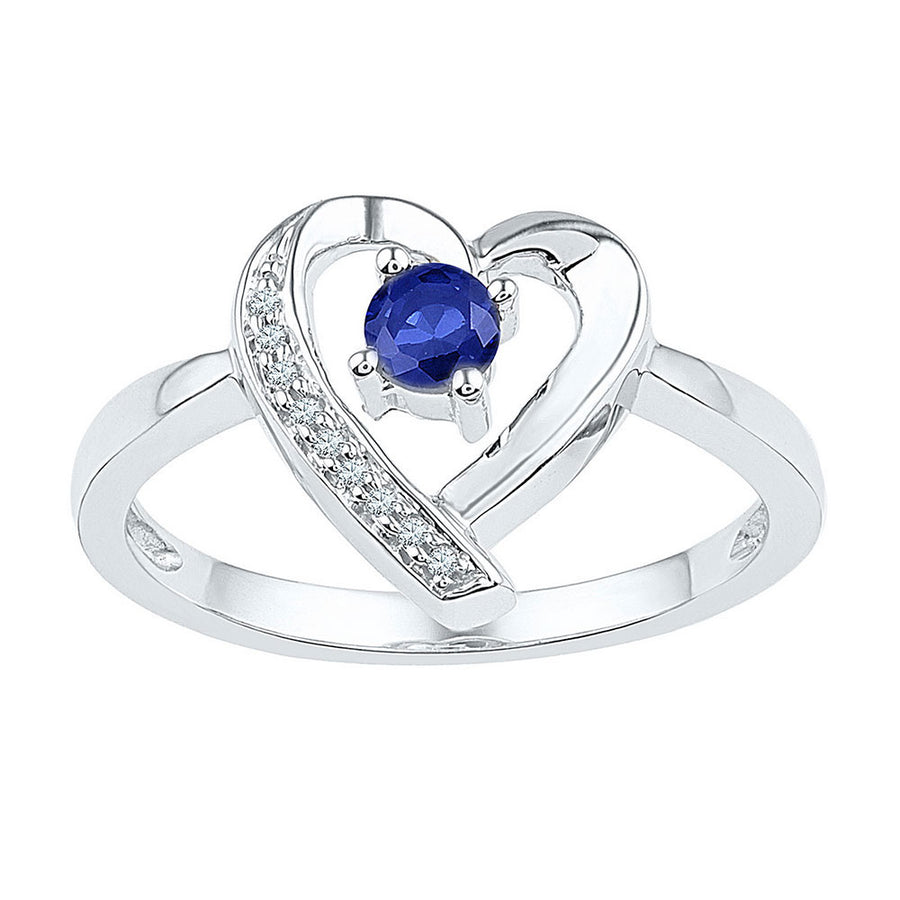Sterling Silver Womens Round Lab-Created Blue Sapphire Heart Ring 1/4 Cttw