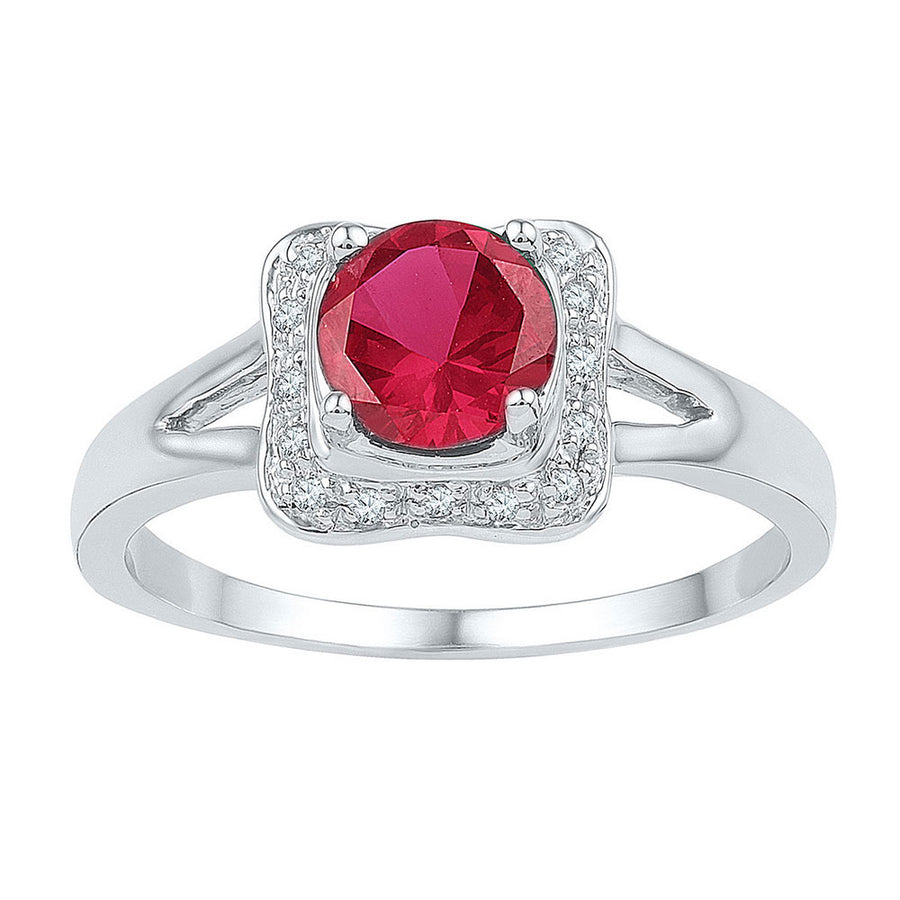 Sterling Silver Womens Round Lab-Created Ruby Solitaire Diamond Ring 1.00 Cttw