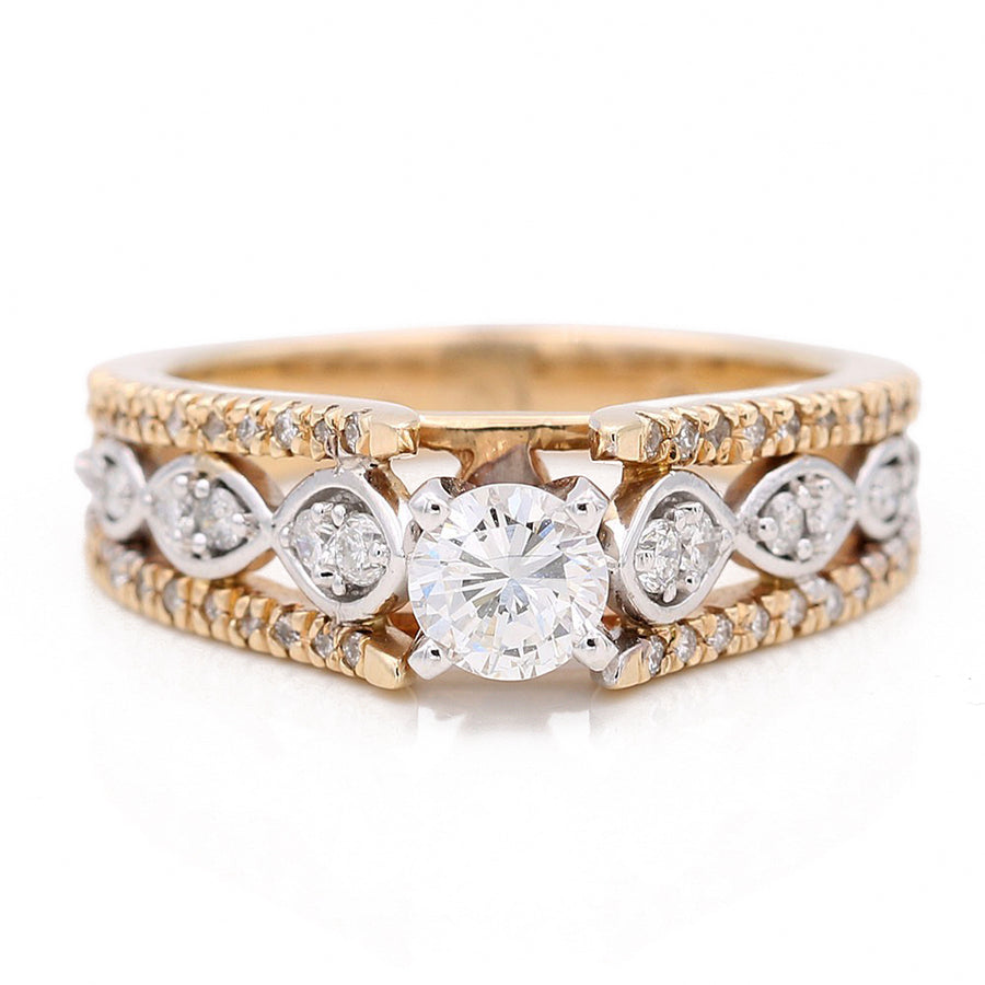 Two Tone White and Yellow Gold 14K Modern Bridal Ring with 0.85 TwRound Diamonds
